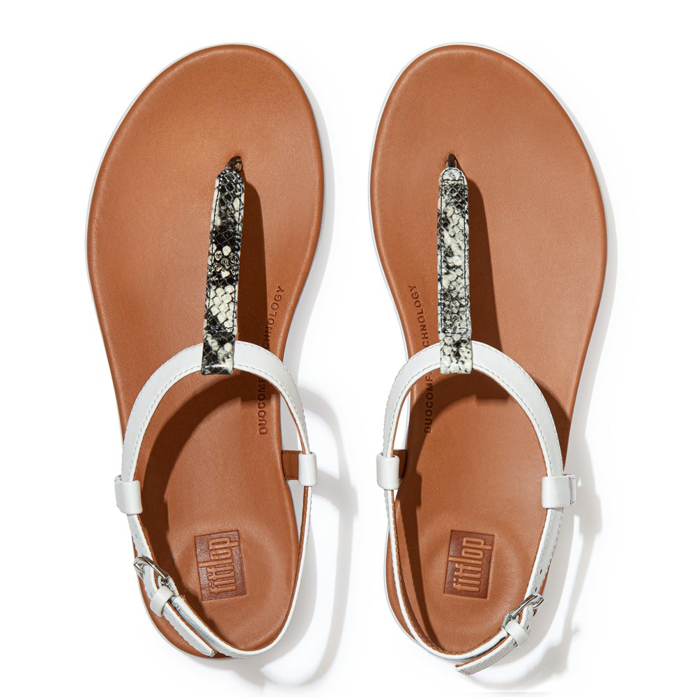 Fitflop Womens Sandals - Tia Snake Print Leather Back-strap - White - 351-TDXGSV